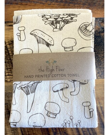 The High Fiber Hand Printed Cotton Towel, Mushrooms