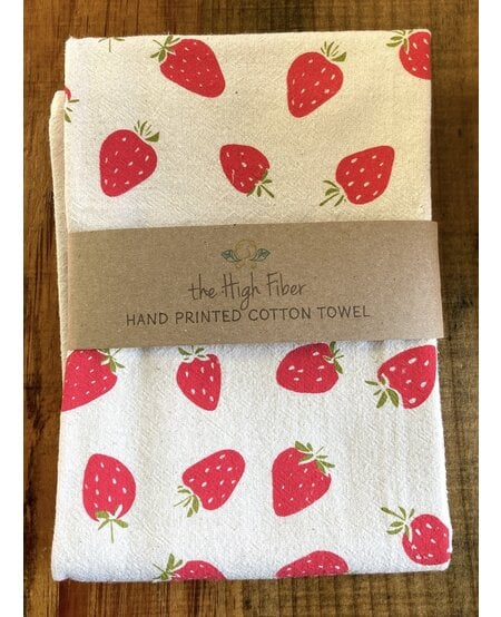 The High Fiber Hand Printed Cotton Towel, Strawberries