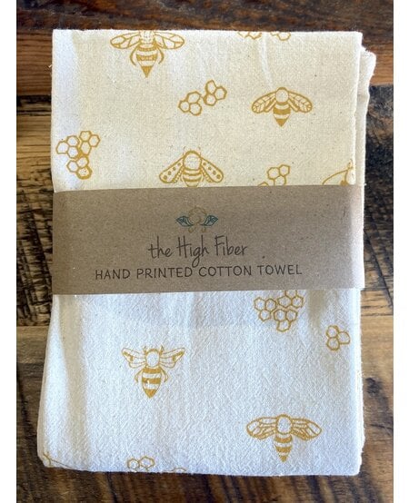 The High Fiber Hand Printed Cotton Towel, Gold Bees