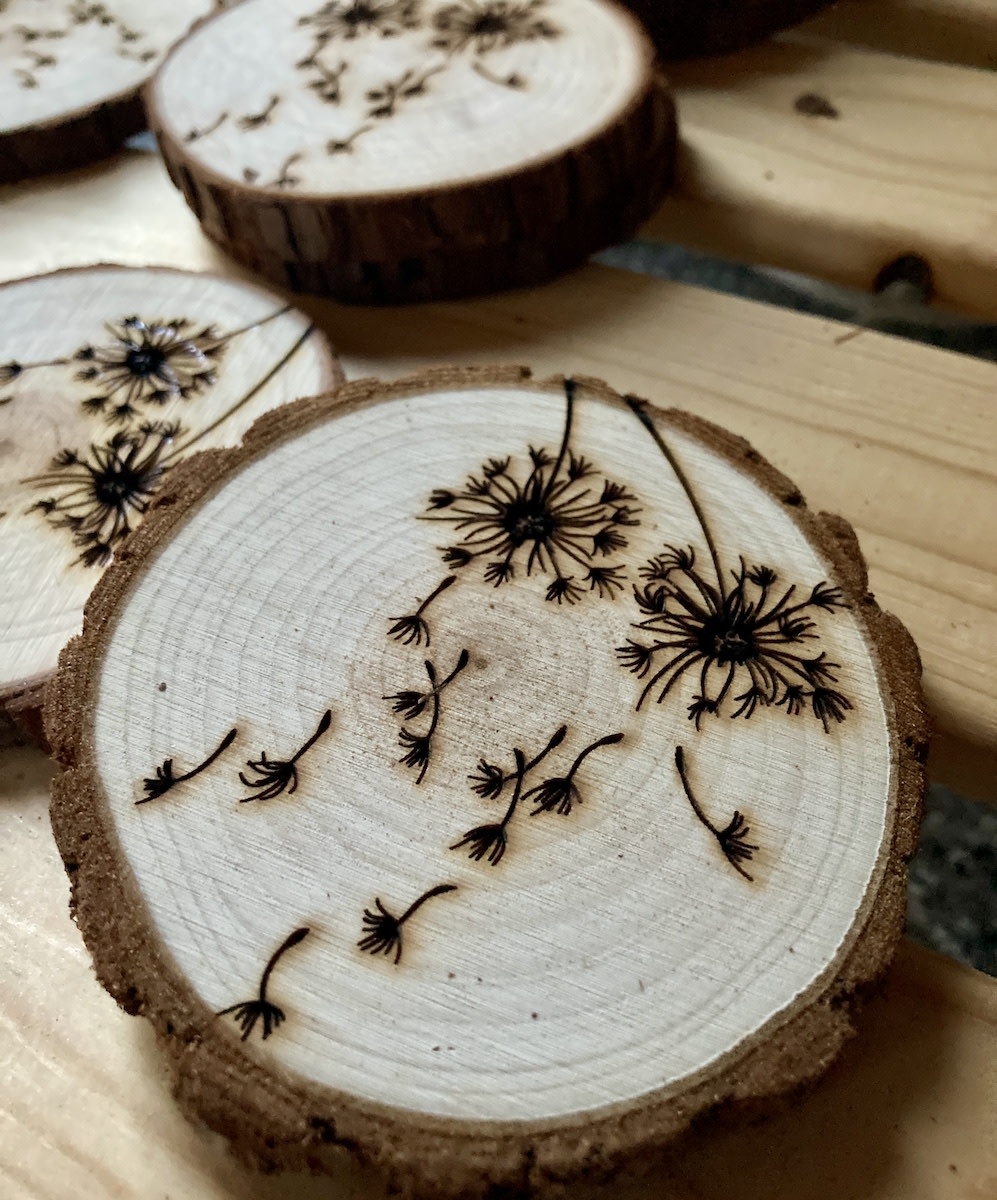 Munsell Made Engraved Coasters: Dandelion