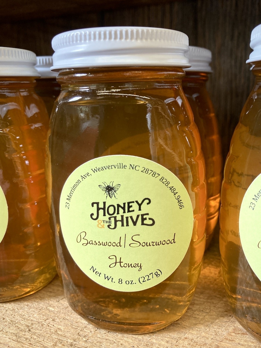 Honey & the Hive Local Basswood/Sourwood Honey, classic queenline jar, 8 oz. (227g)