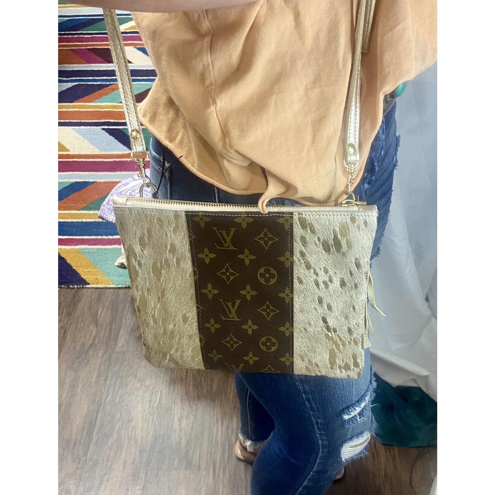 Repurposed LV Leopard pocket bag purse