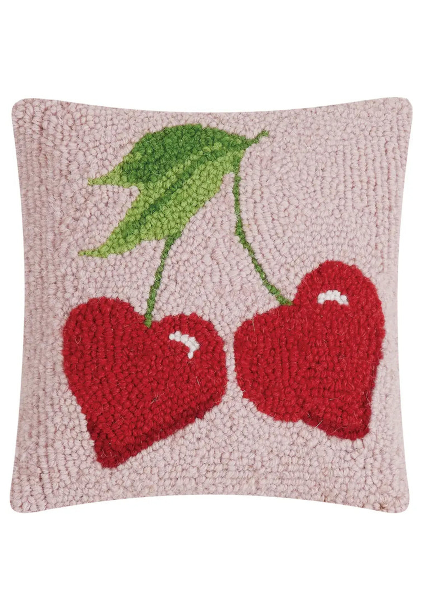 Cherries Heart Hook Pillow (10x10)