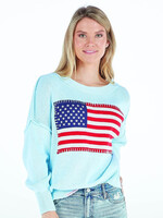 USA Flag Stitched Sweater (Surf & Seafoam)