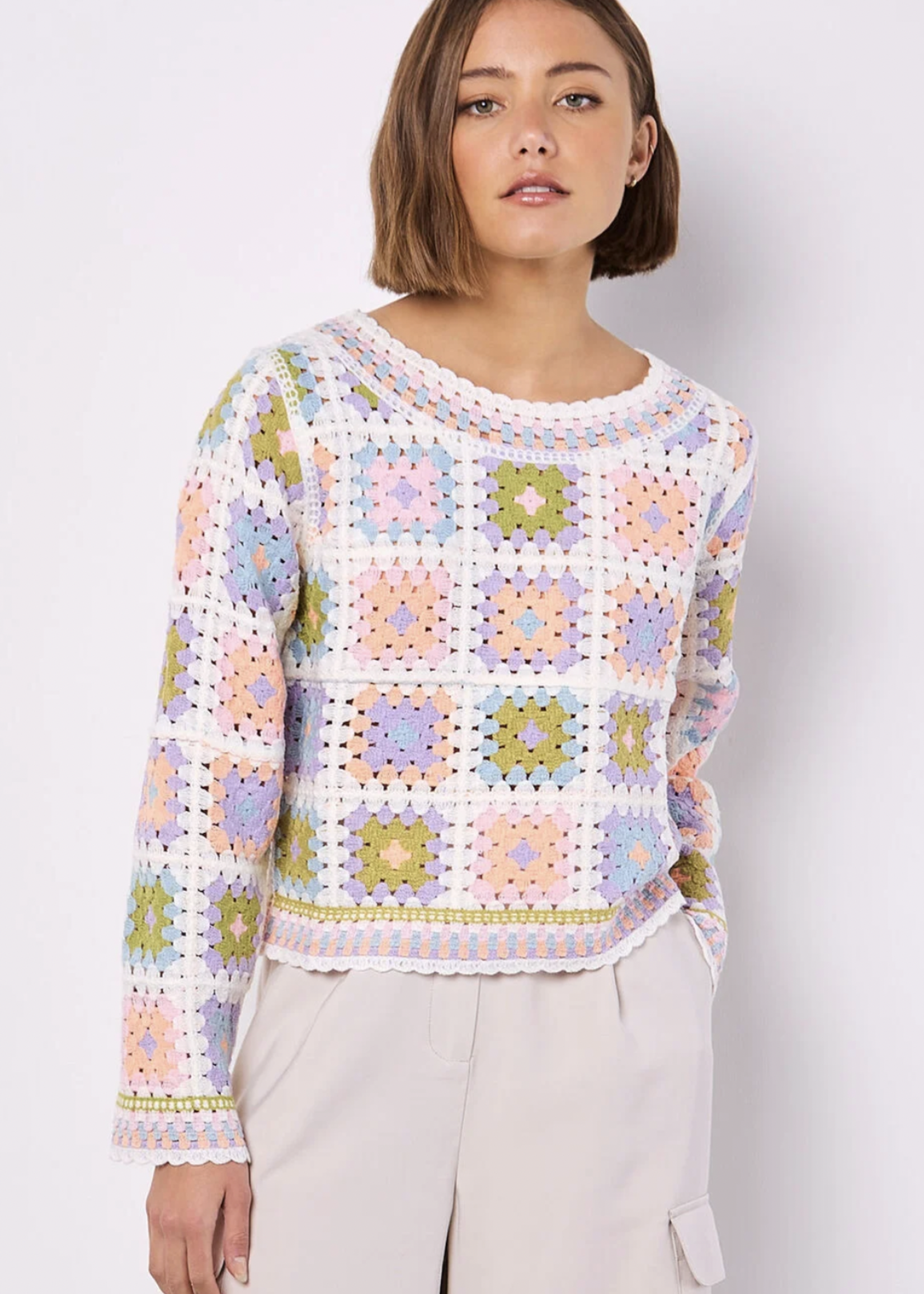 Apricot Crochet Squares Sweater