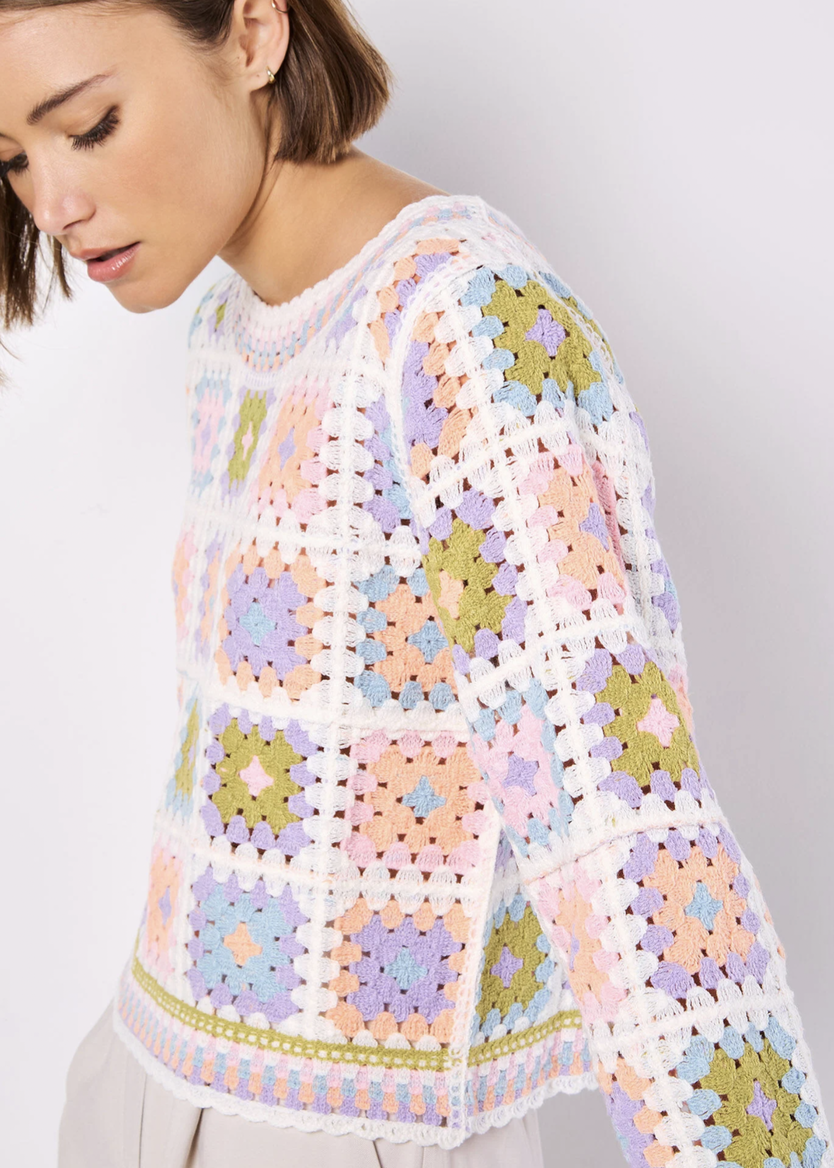 Apricot Crochet Squares Sweater
