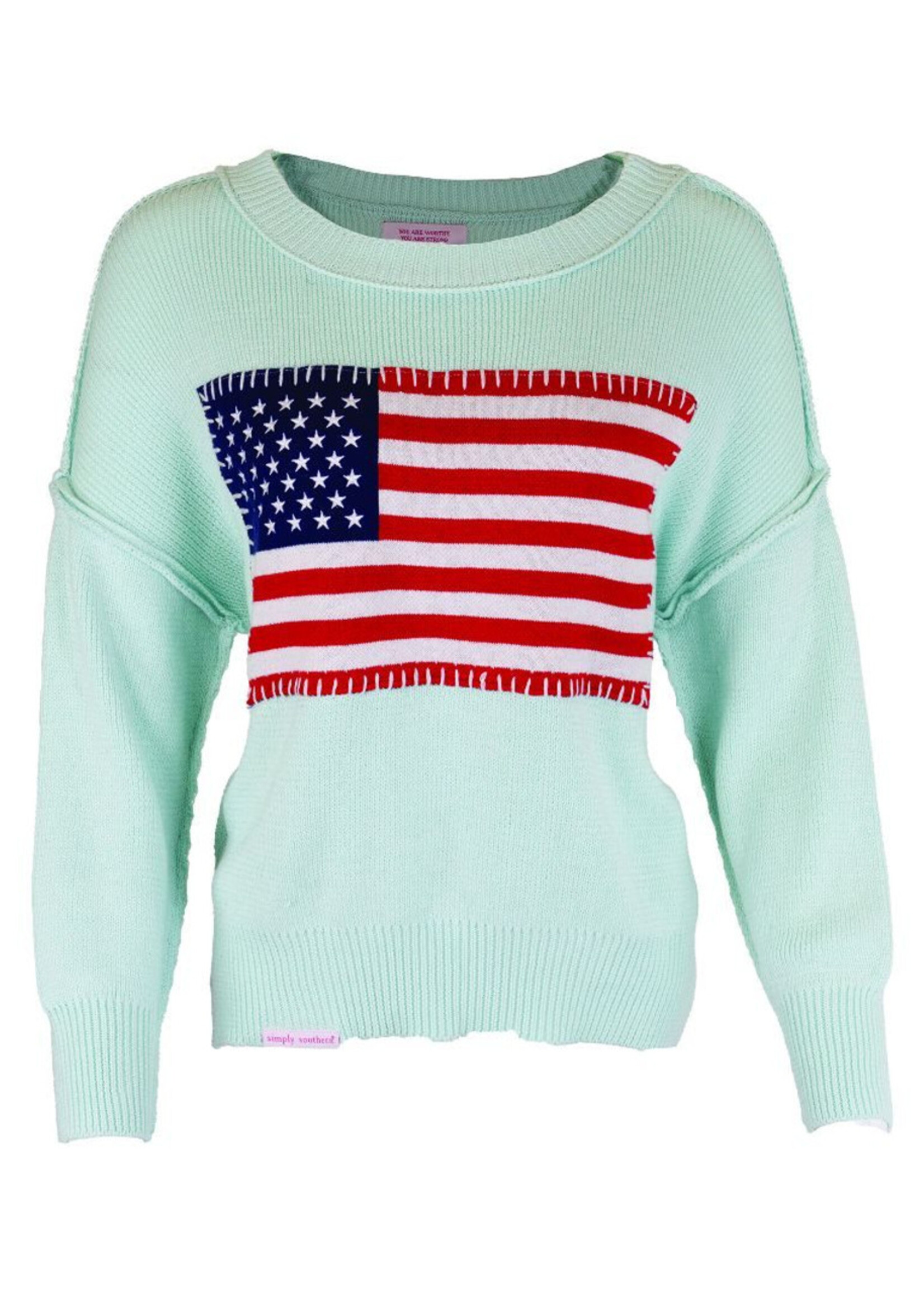 USA Flag Stitched Sweater (Surf & Seafoam)