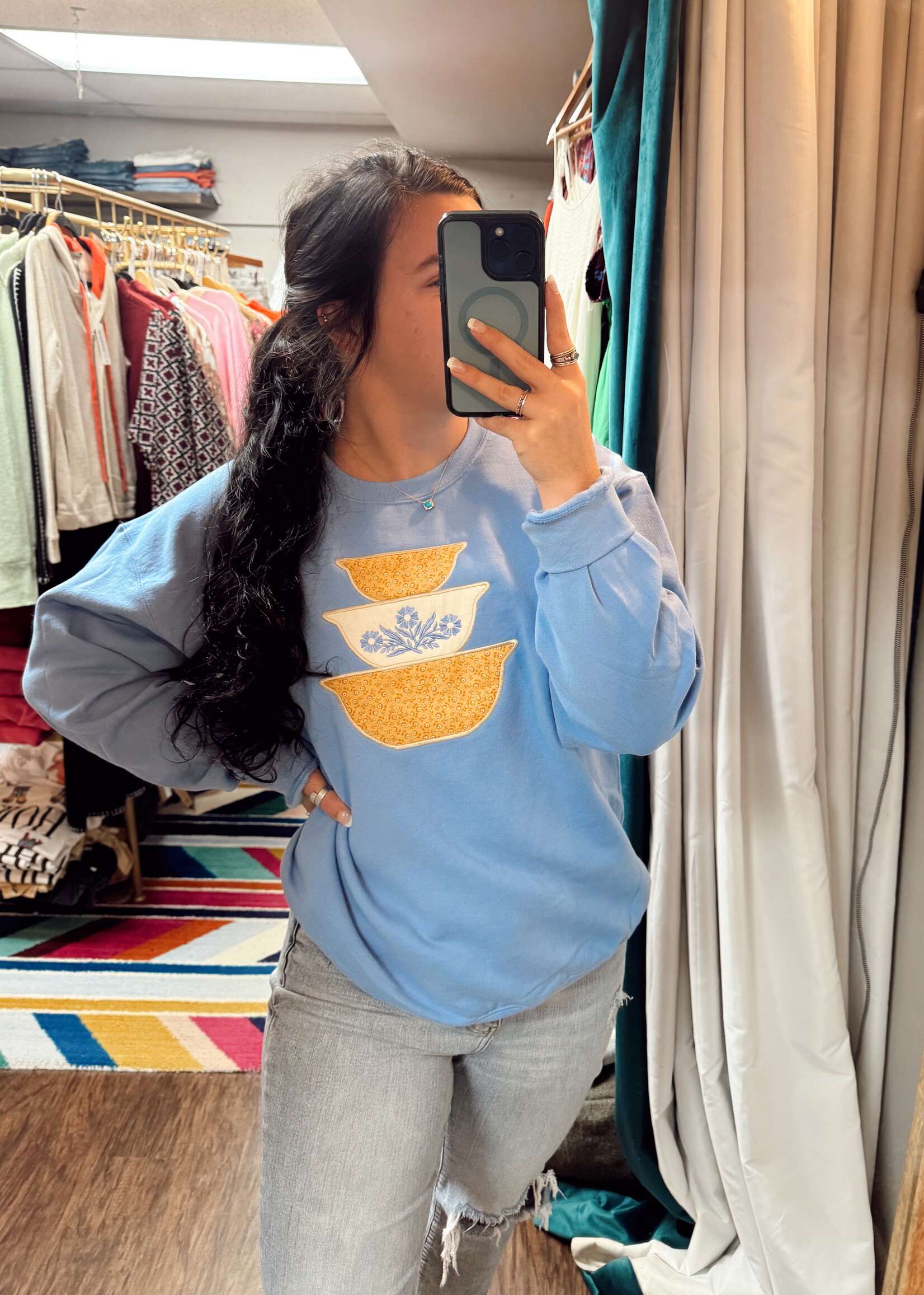 Ellie Mae Embroidery Corningware Bowl Applique Sweatshirt