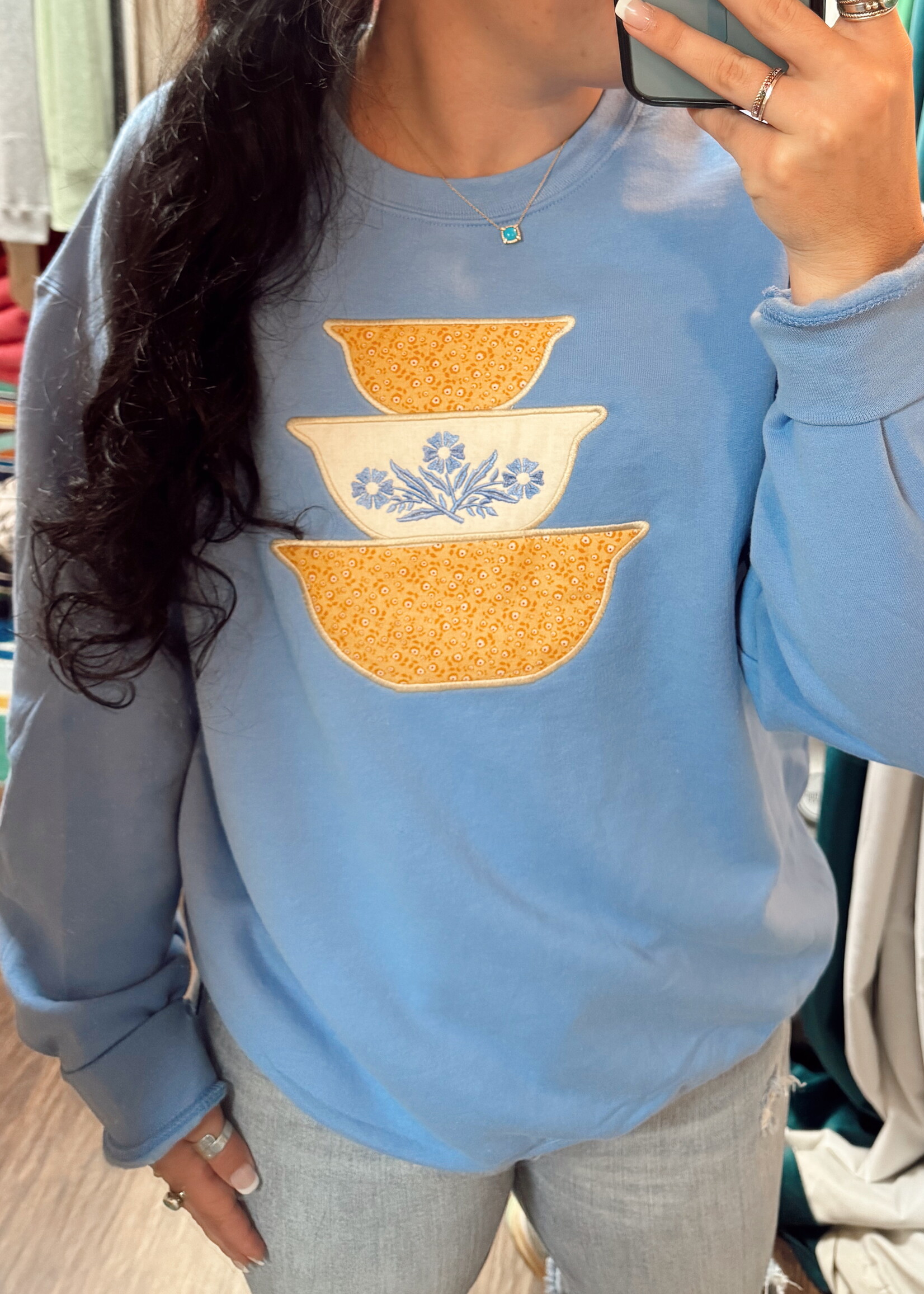 Ellie Mae Embroidery Corningware Bowl Applique Sweatshirt