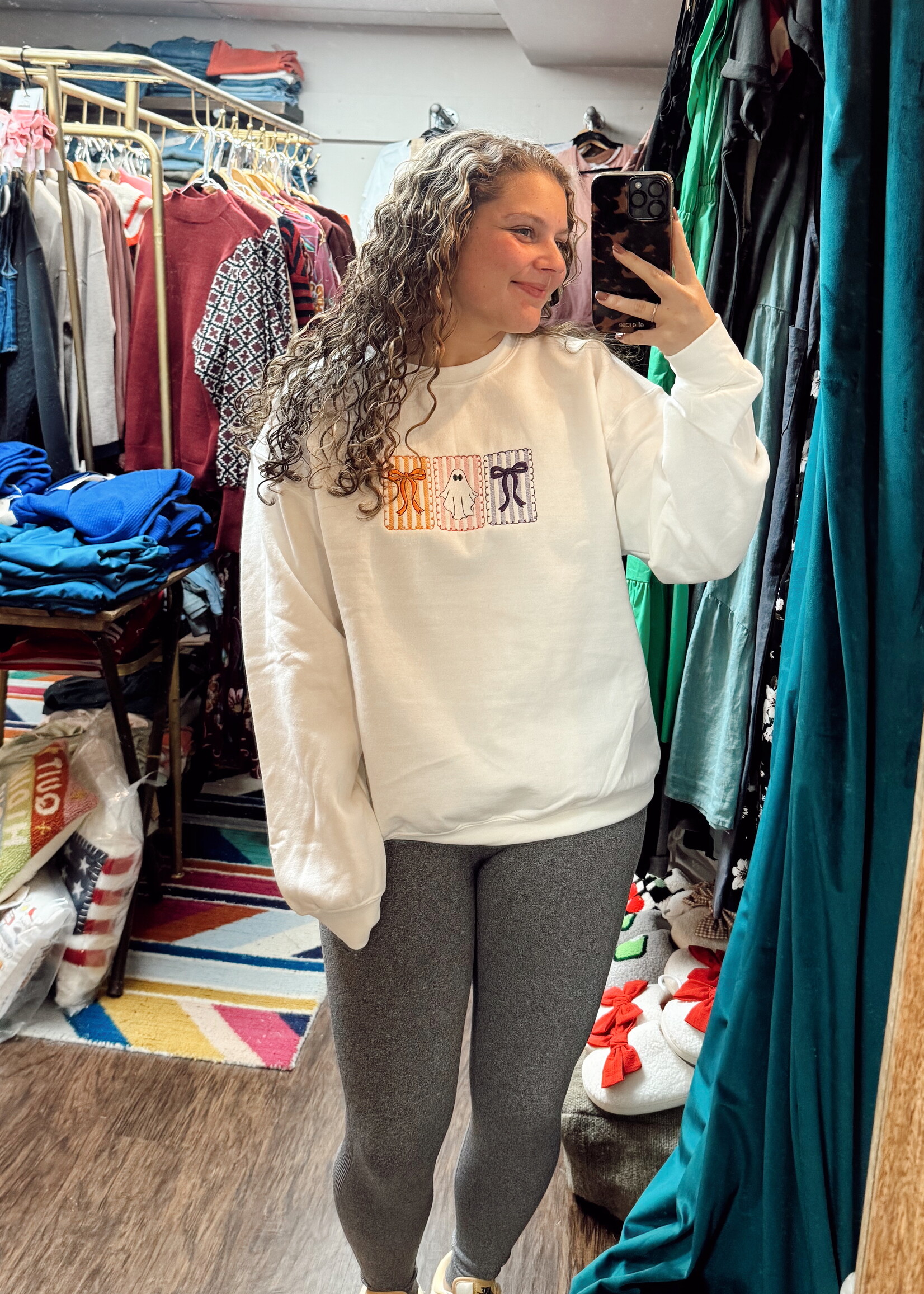 Ellie Mae Embroidery Ghost/Bow Sweatshirt