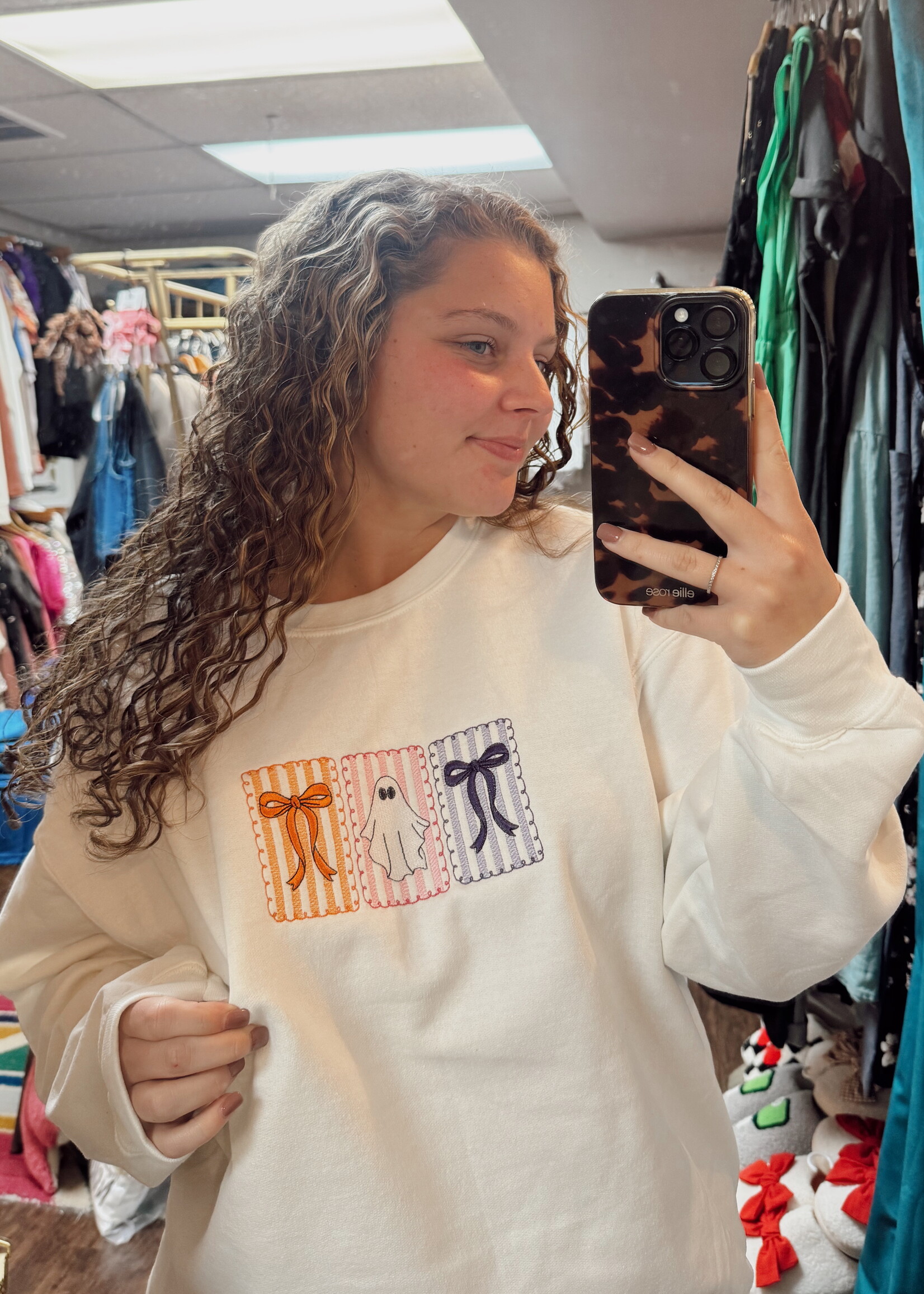 Ellie Mae Embroidery Ghost/Bow Sweatshirt