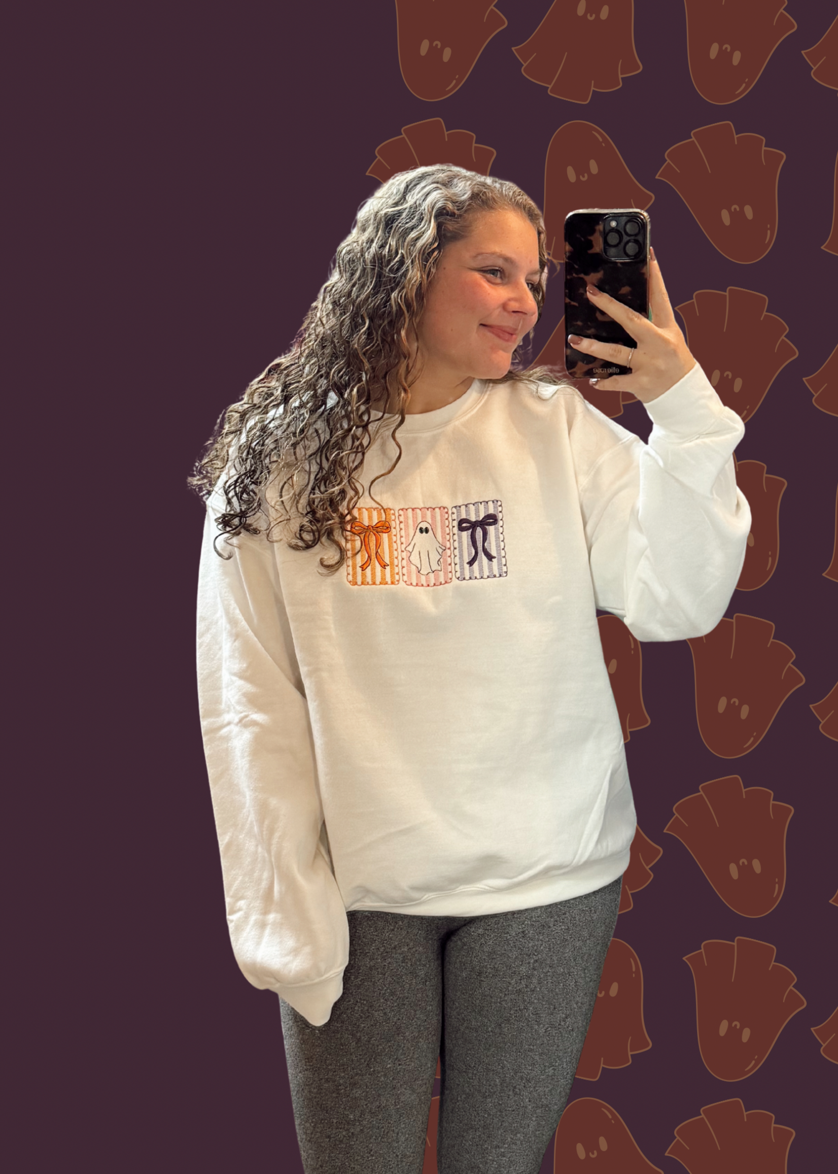 Ellie Mae Embroidery Ghost/Bow Sweatshirt