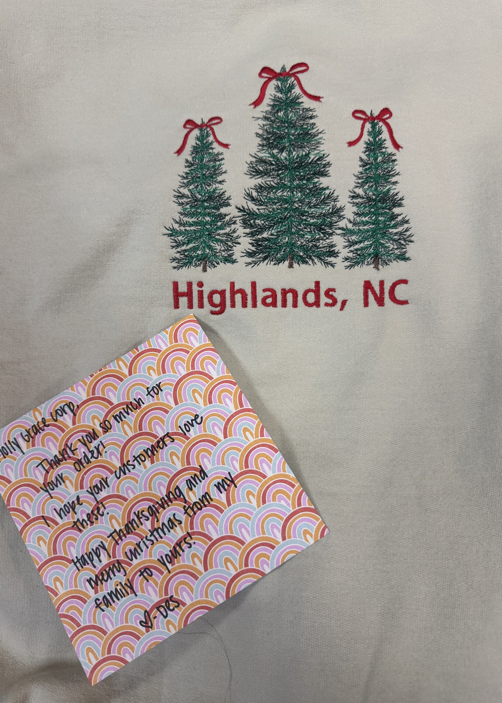 Ellie Mae Embroidery Tree Trio/Highlands, NC Embroidered Pullover