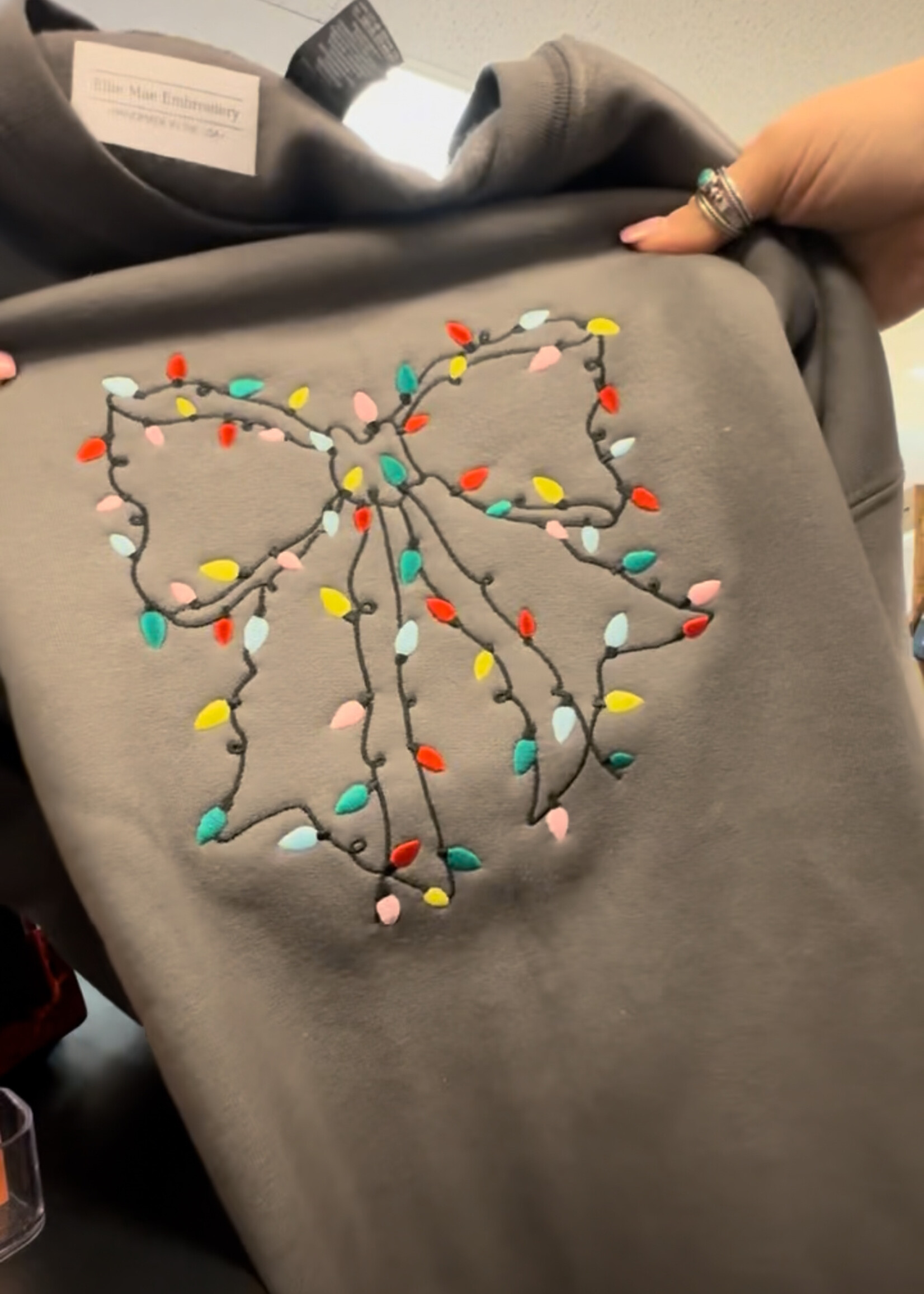Ellie Mae Embroidery Bow with Lights Embroidered Pullover