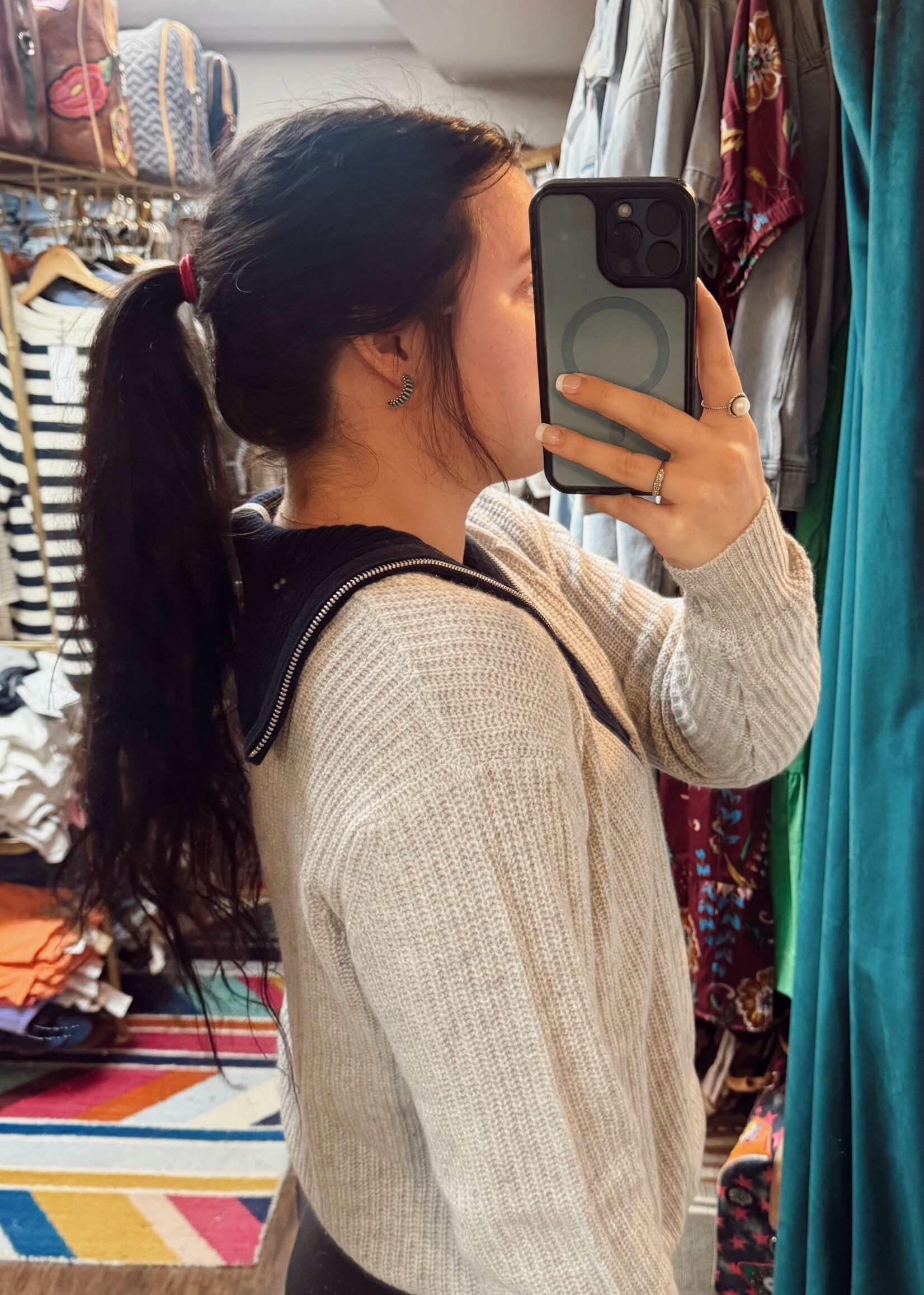 Autumn Cashmere 2-Tone Shaker Stitch Half Zip Mock