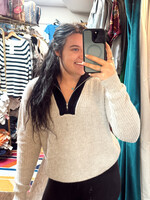 Autumn Cashmere 2-Tone Shaker Stitch Half Zip Mock