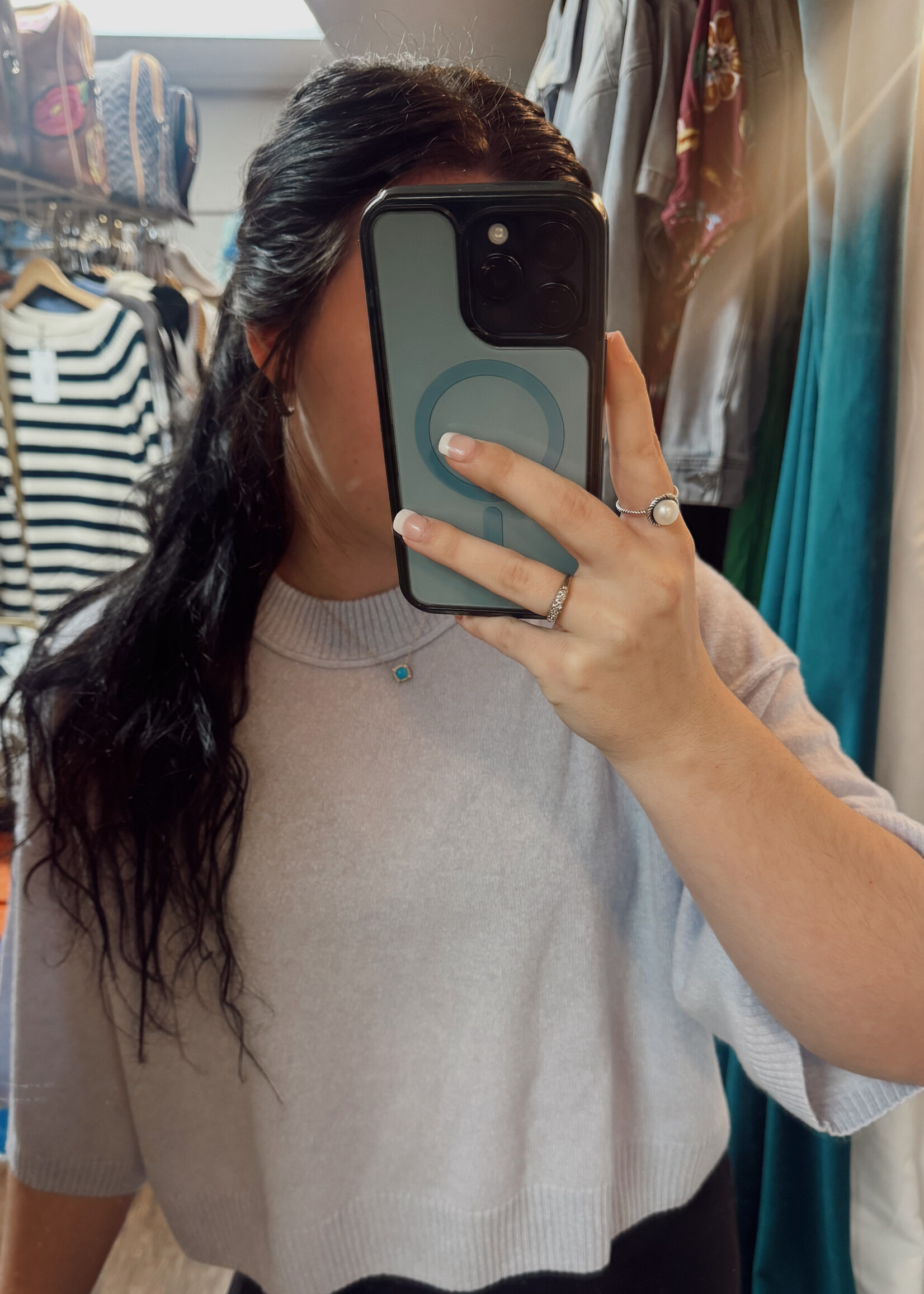 Autumn Cashmere Boxy S/S Crew W/ Reversed Seams- Dawn