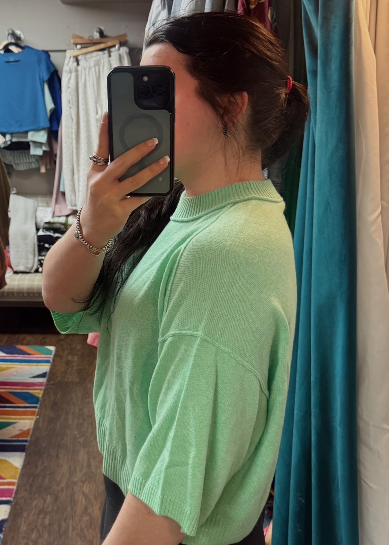 Autumn Cashmere Boxy S/S Crew W/ Reversed Seams- Mint Julep