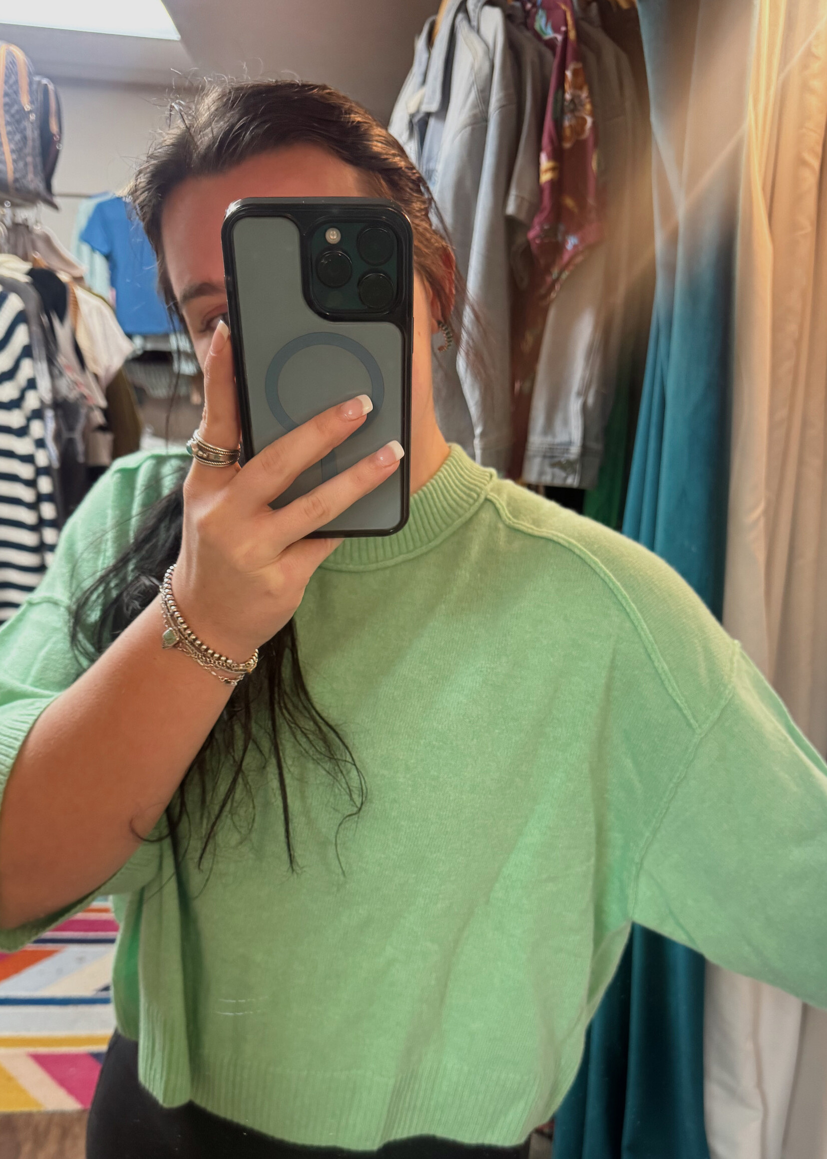 Autumn Cashmere Boxy S/S Crew W/ Reversed Seams- Mint Julep