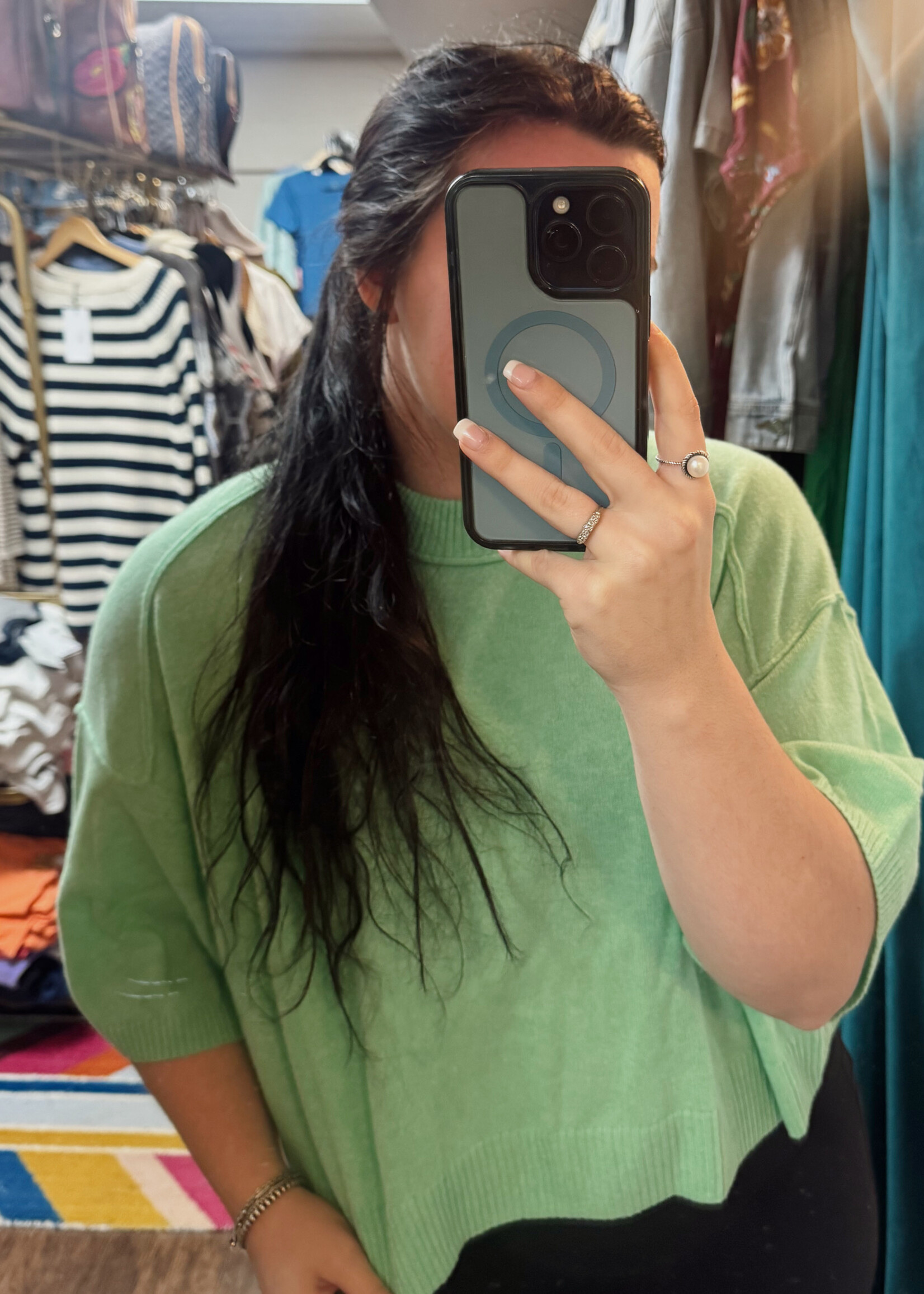 Autumn Cashmere Boxy S/S Crew W/ Reversed Seams- Mint Julep