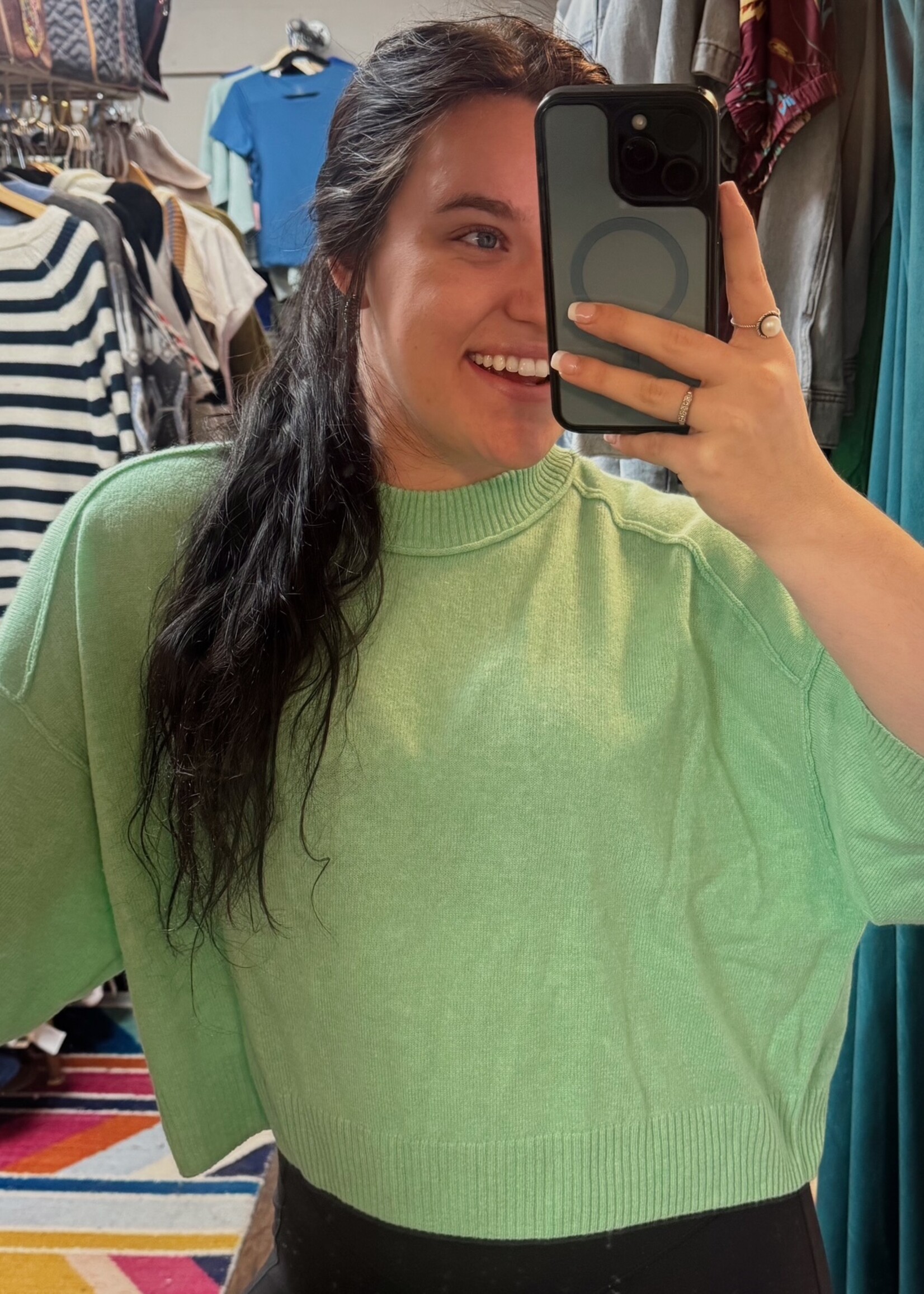 Autumn Cashmere Boxy S/S Crew W/ Reversed Seams- Mint Julep