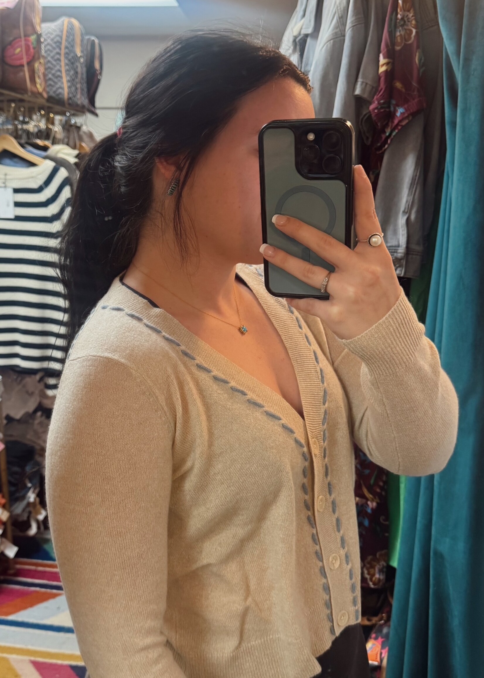 Autumn Cashmere V Neck Cardigan W/ Tubular Lacing