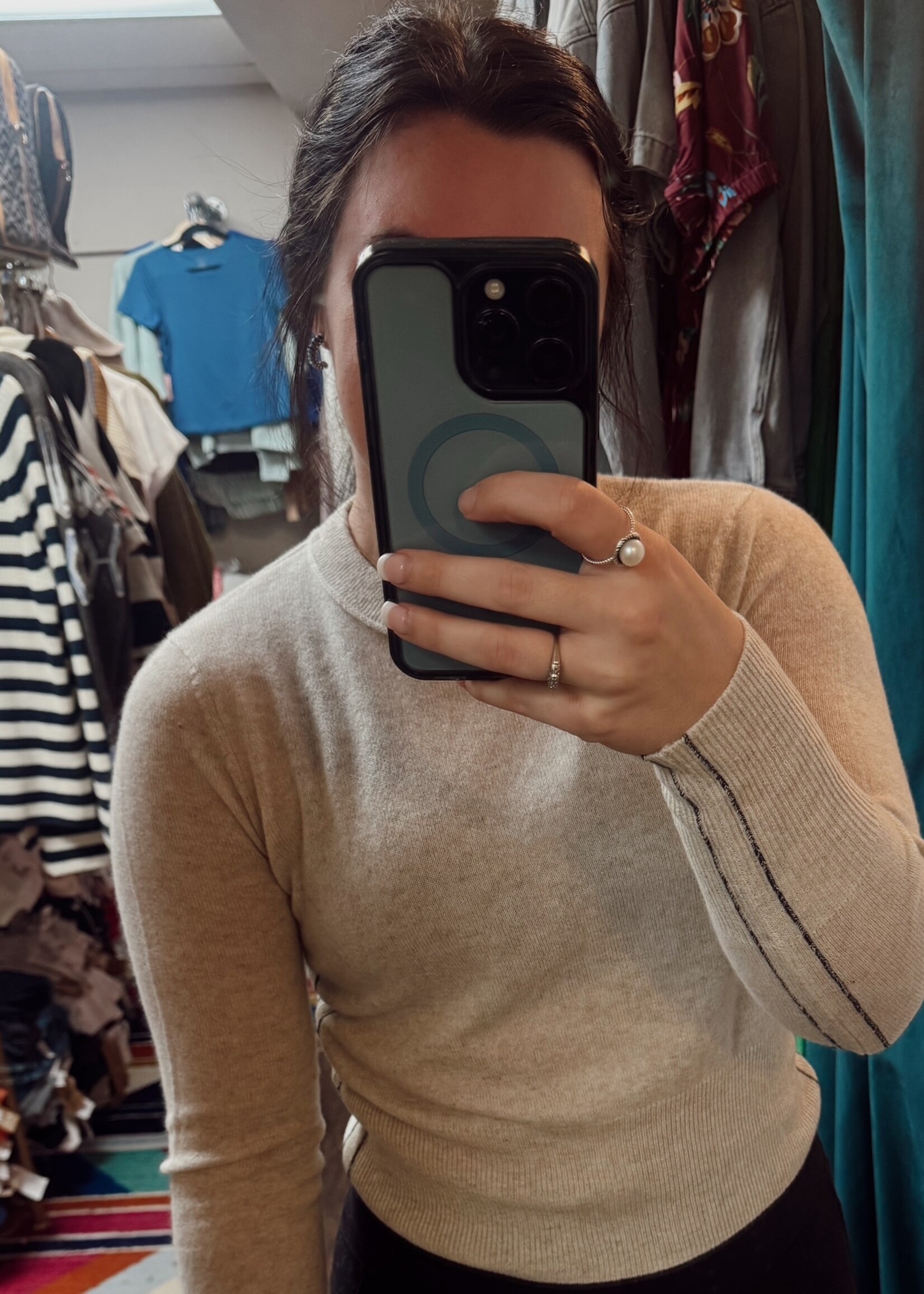 Autumn Cashmere Crew W/ Contrast Side Seam Detail