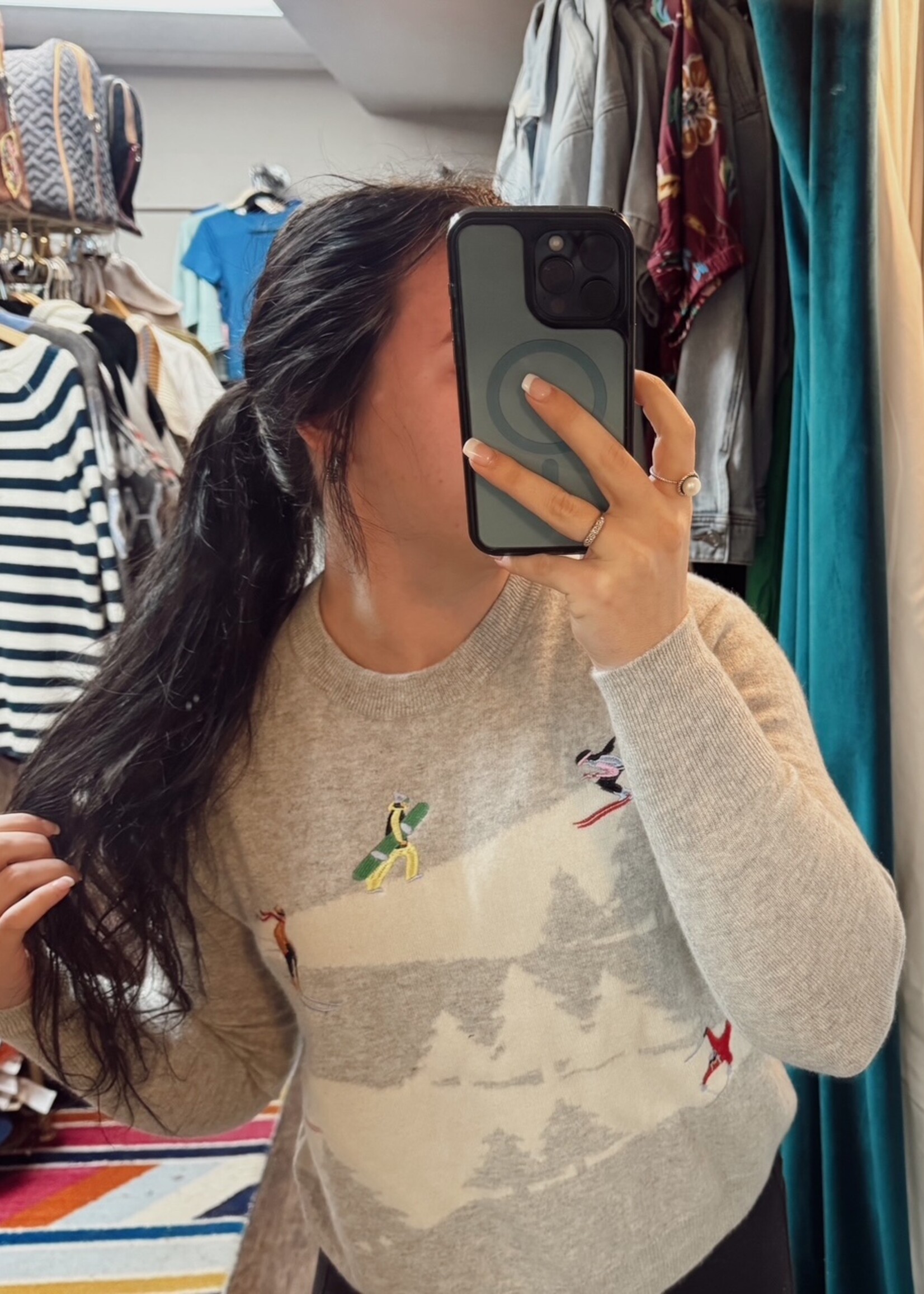 Autumn Cashmere Snowscape W/ Skiers