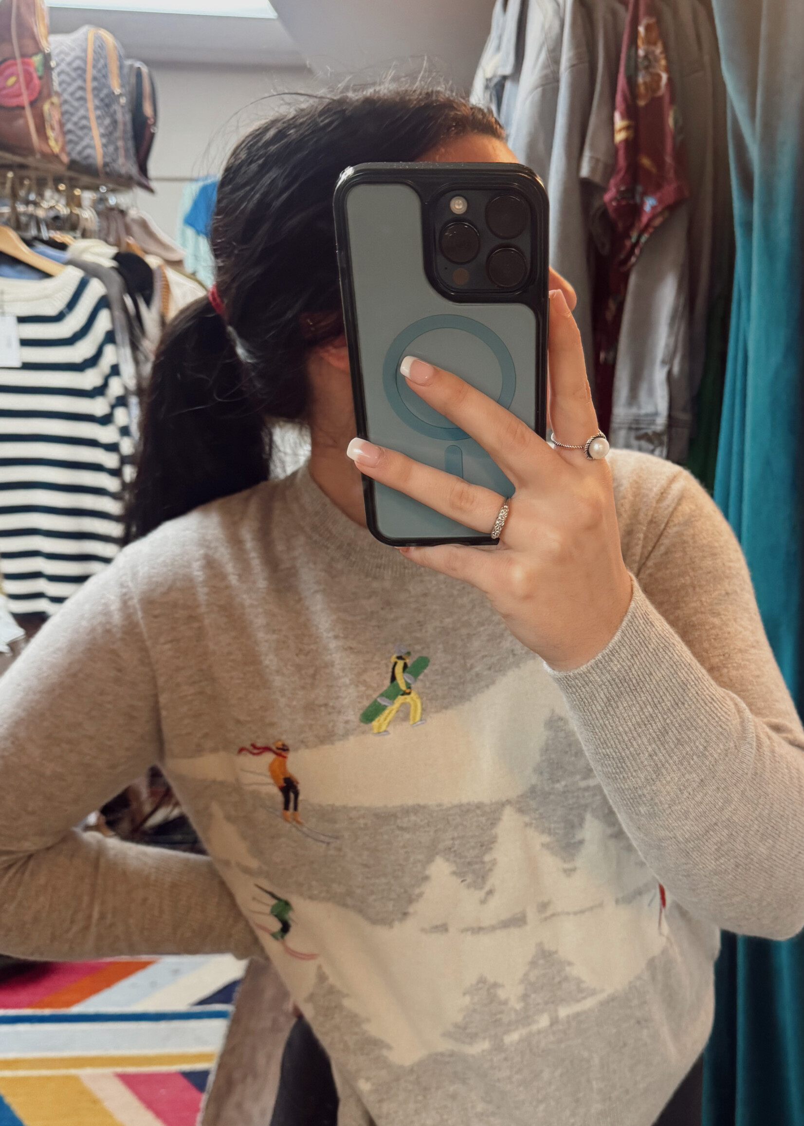 Autumn Cashmere Snowscape W/ Skiers