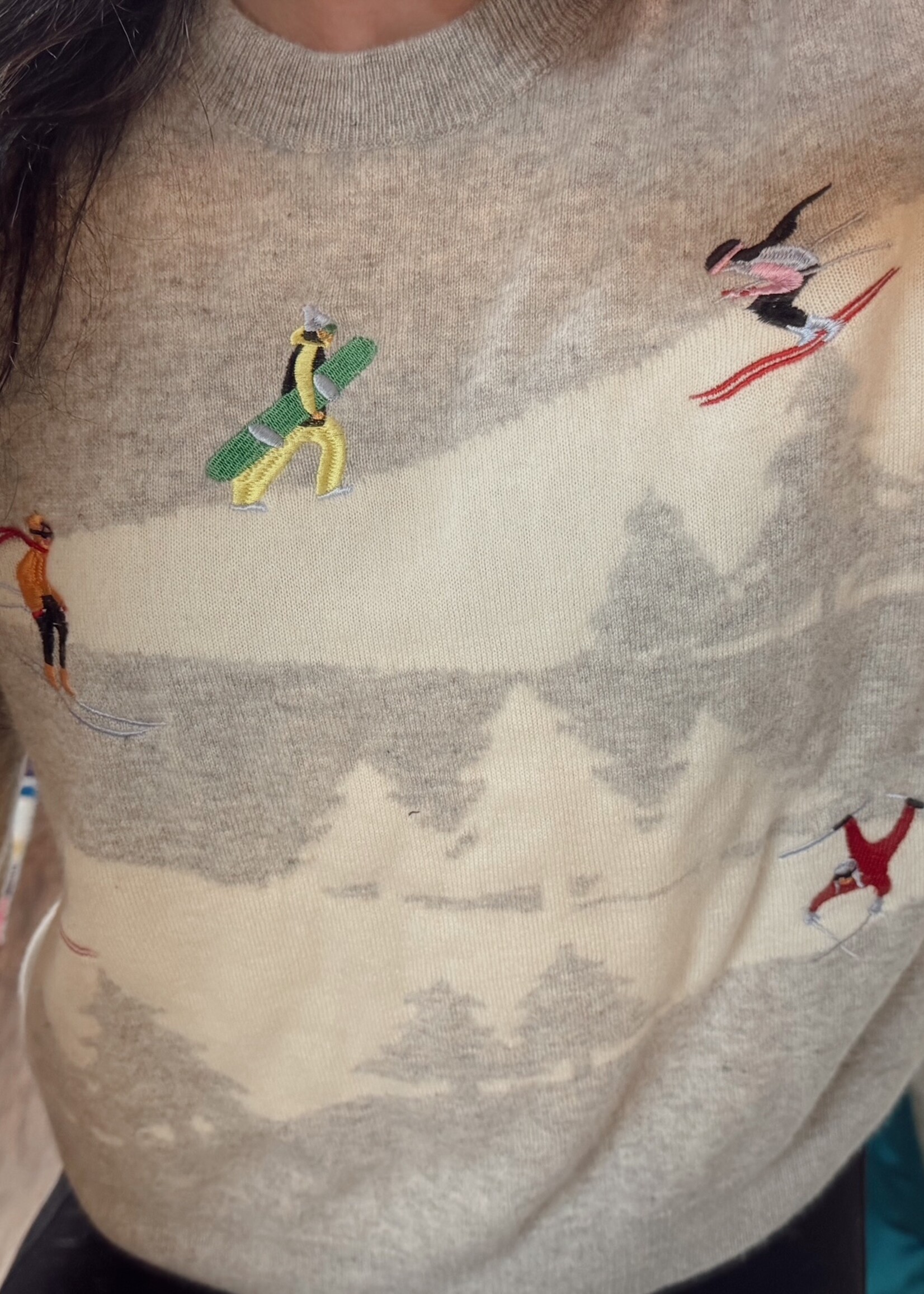 Autumn Cashmere Snowscape W/ Skiers