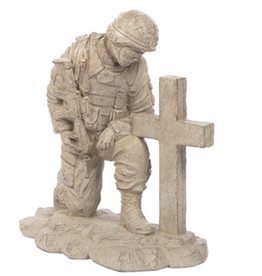 Statuary Kneeling Soldier at Cross 22"
