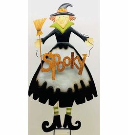 Metal Spooky Witch on Two Poles 39"