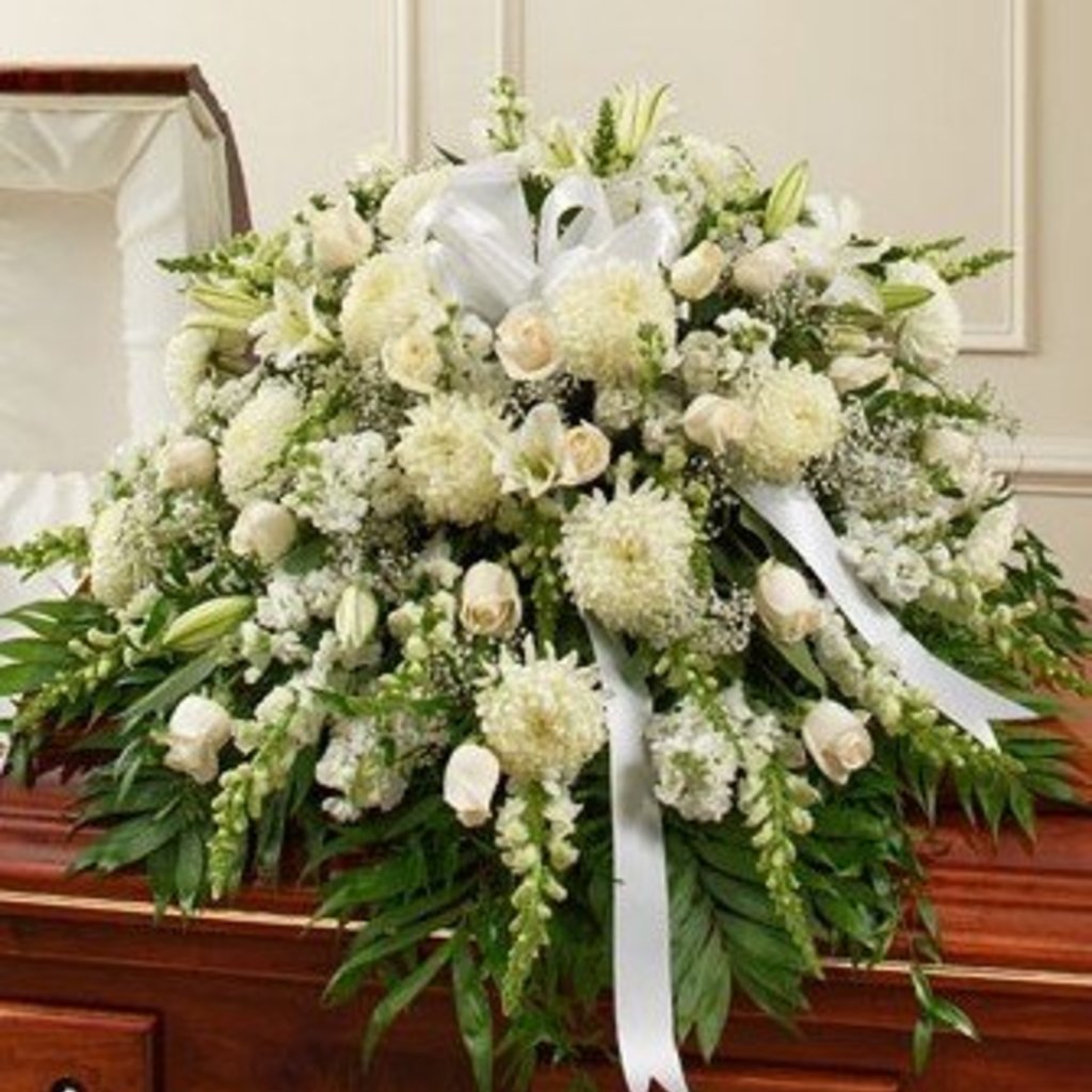 Graceful in White Casket Spray