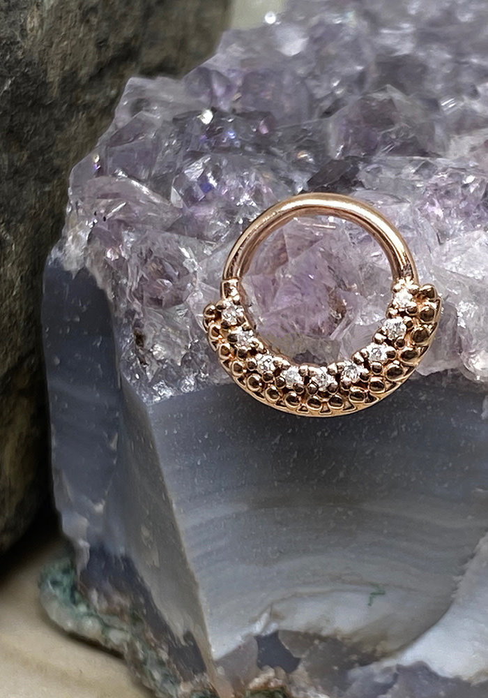 Tawapa Grove Solid 14k Rose Gold with White Diamonds 16g 5/16” Seam Ring
