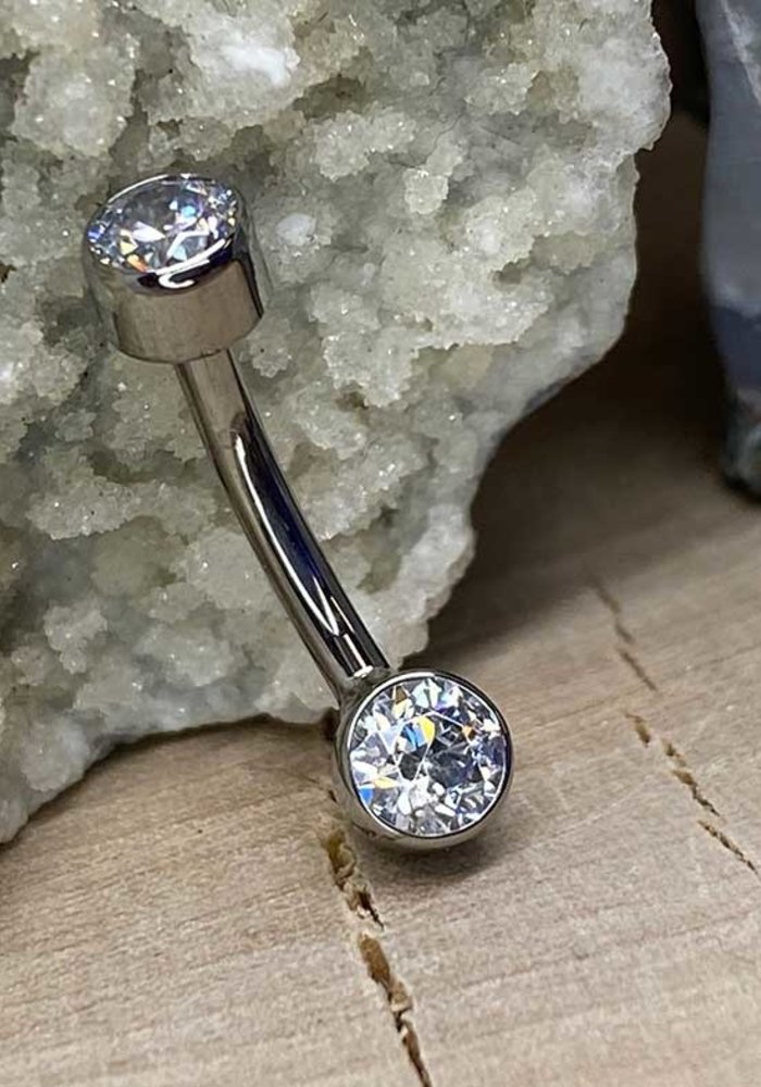 Anatometal Bezel Navel Curve Ti White CZ 14g 1/2 4mm x 4mm