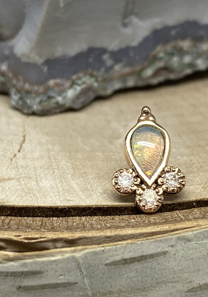 Tawapa Comet 14k Rose Gold with Genuine White Opal and White Diamond Threadless