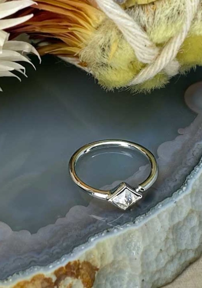 Buddha Jewelry Organics Mae White Gold with Reverse-Set White CZ 18g 5/16" Seam Ring