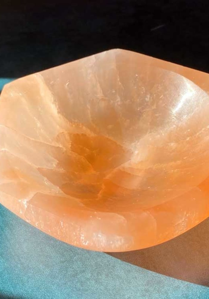 Hexagon Peach Selenite Crystal Offering Bowl