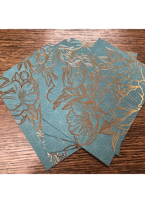 Traci Manley's Teal and Gold Floral Postcards (5 pack)