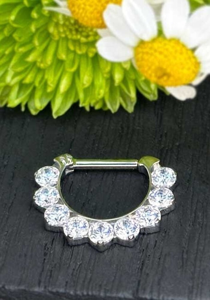 Industrial Strength Odyssey Septum Prong-Set Faceted Gem 16g 5/16" x 5/16" Clicker #10 - Mixed Gems- White CZ