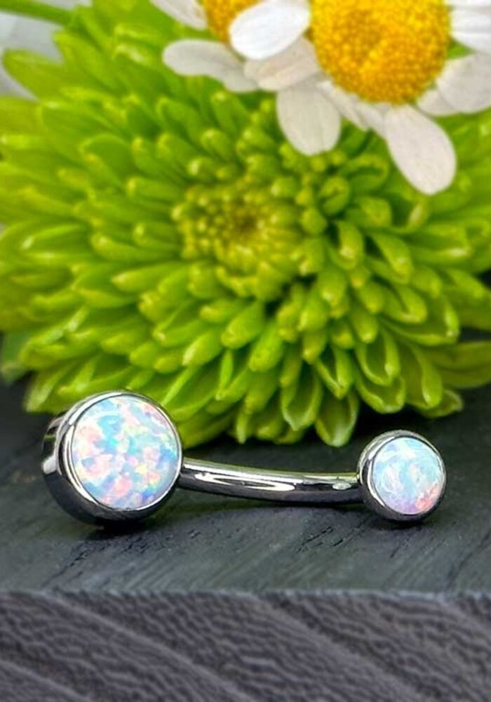 Industrial Strength Navel Curve Bezel Cab White Opal Ti Navel Curve Threaded