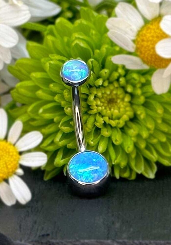 Industrial Strength Navel Curve Cabochon Sky Blue Opal 14g 7/16" 4mm x 6mm Threaded