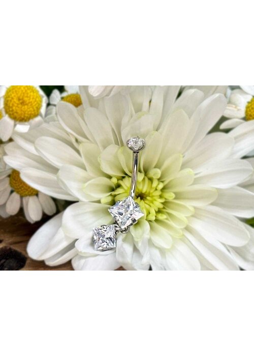 Intrinsic Body Intrinsic Princess Cut Navel Curve White CZ 4mm x 8mm with 6mm Princess Cut Charm Dangle 14g 7/16" Threaded