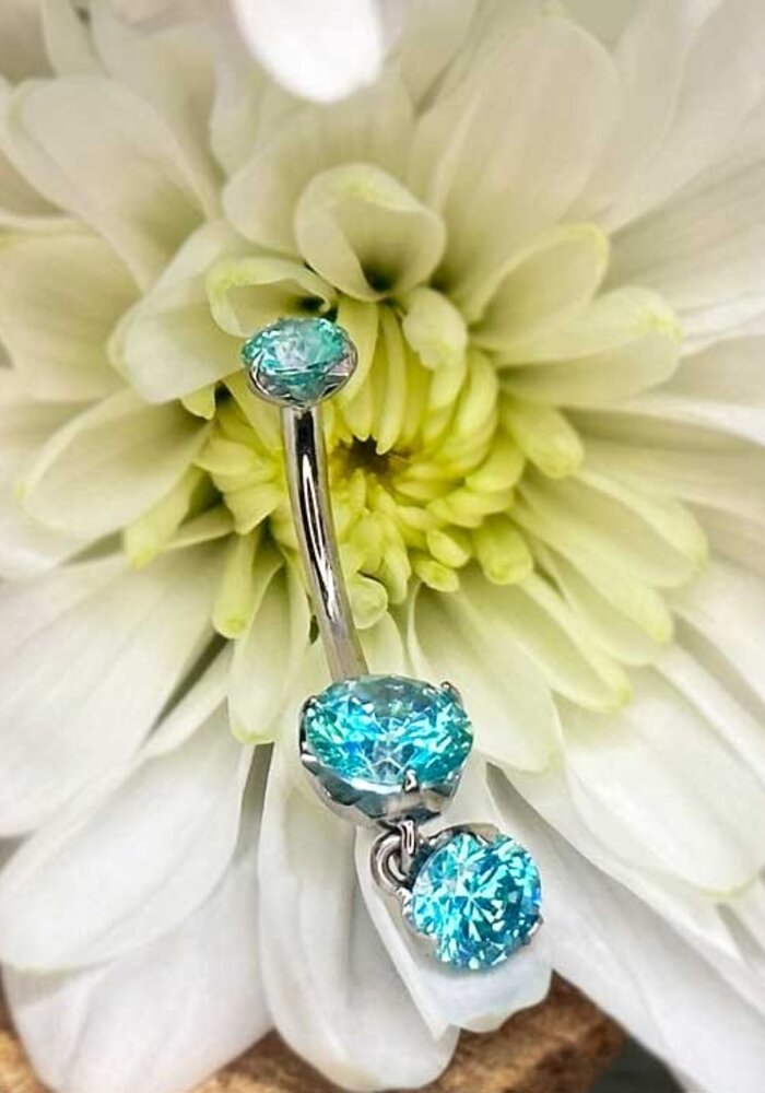 Intrinsic Brilliant Cut Navel Curve Mint Green CZ 4mm x 6mm with 4mm Charm Dangle 14g 7/16" Threaded