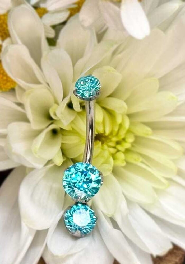 Intrinsic Brilliant Cut Navel Curve Mint Green CZ 4mm x 6mm with 4mm Charm Dangle 14g 7/16" Threaded