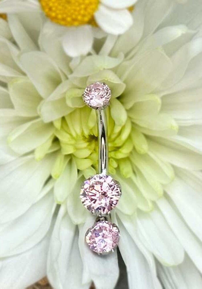 Intrinsic Brilliant Cut Navel Curve Pink CZ 4mm x 6mm with 4mm Charm Dangle 14g 7/16" Threaded