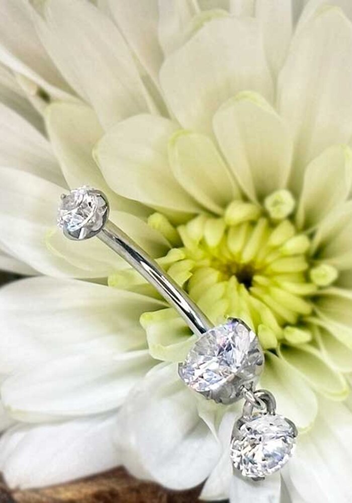 Intrinsic Brilliant Cut Navel Curve White CZ 4mm x 6mm with 4mm Charm Dangle 14g 7/16" Threaded