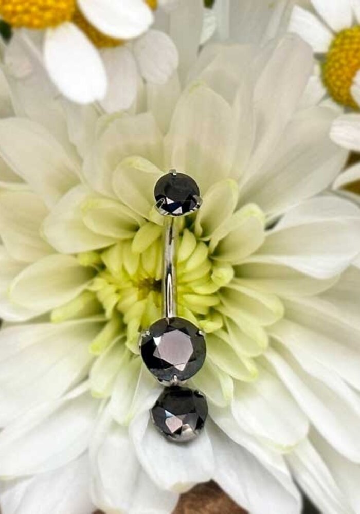 Intrinsic Brilliant Cut Navel Curve Black CZ 4mm x 6mm with 4mm Charm Dangle 14g 7/16" Threaded