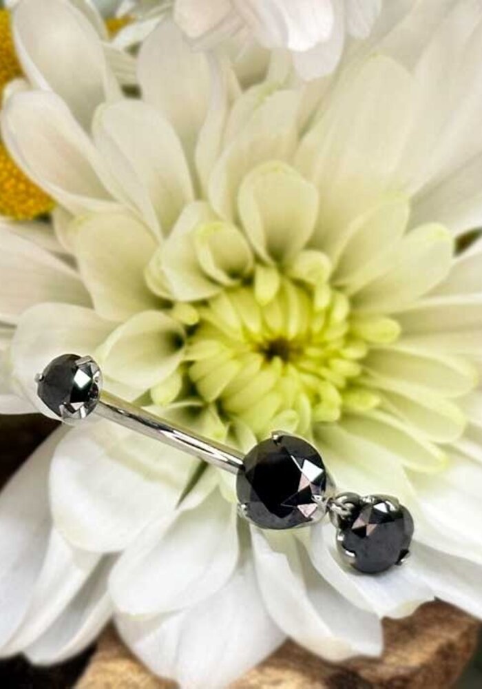 Intrinsic Brilliant Cut Navel Curve Black CZ 4mm x 6mm with 4mm Charm Dangle 14g 7/16" Threaded