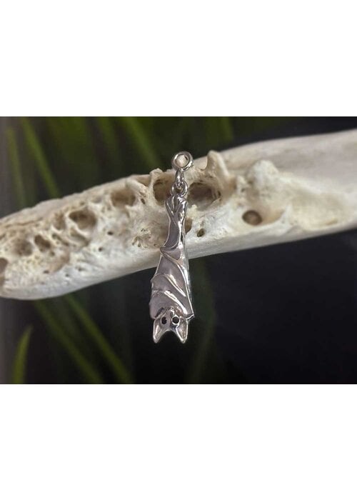 BVLA BVLA Morbius 17mm x 6mm White Gold Hanging Bat with Faceted Onyx Gems in Eyes 16g Charm